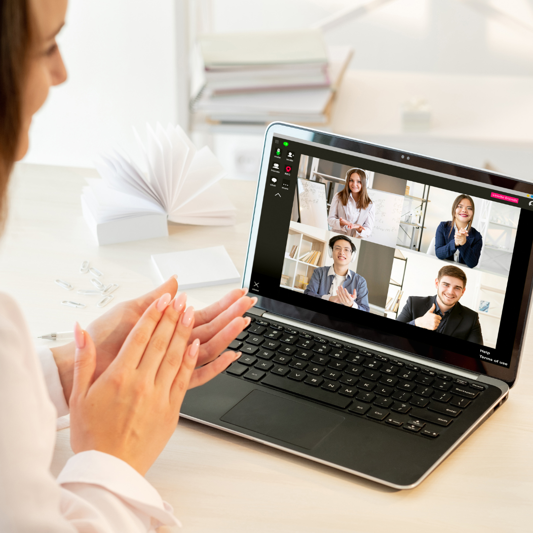 Virtual meeting on laptop